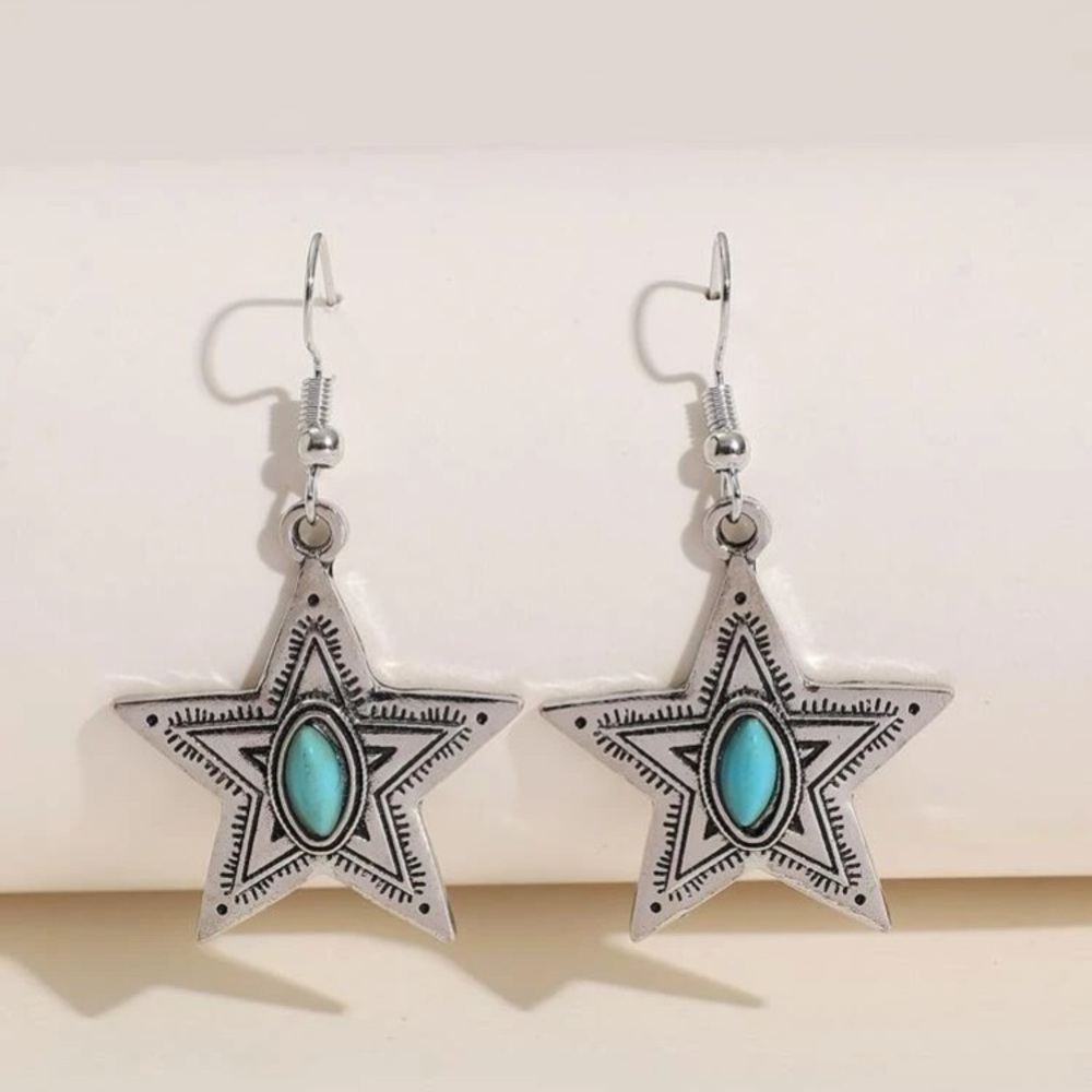 Star Drop Dangle Turquoise Earrings